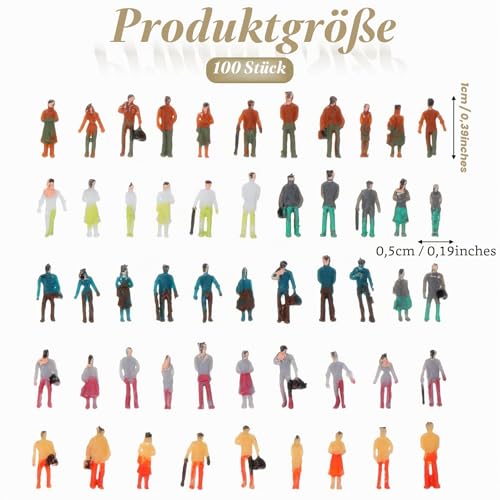 Sibba 100 Stück Miniatur Menschen 1:150 Mini Figuren Erwachsener Menschen Modelleisenbahn kleine Modell Figuren Verschieden Posen Stehende und Sitzende Personen, 1 × 0,5 cm