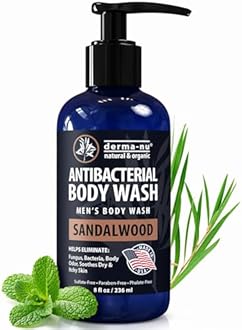 Derma-Nu Men's Body Wash – Bold & Woody Sandalwood Scent Antibacterial Body Wash for Jock Itch, Athlete’s Foot, Eczema & Back Acne – Antibacterial Soap for Men – Safe for All Skin Types – (8oz)