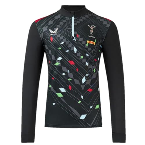 Image of Castore Harlequins Rugby 1/4 Zip Top Men's Black Training Quarter Zip Top (UK, Alpha, XXL, Regular, Regular, Black)