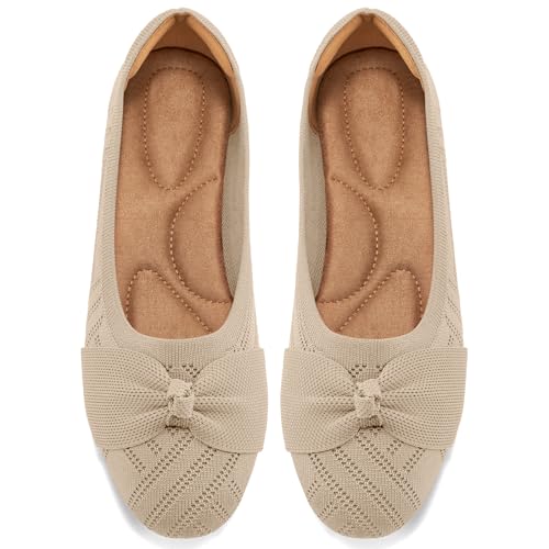 Ablanczoom Ballet Flats Shoes for Women: Dressy Round Toe Bow Knit Flats Comfortable Slip On Dress Shoes for Work Business Wedding - Main Image