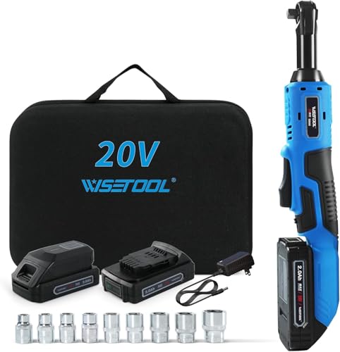 WISETOOL 20V 3/8 Inch Extended Cordless Ratchet Wrench w/ 2-Pack 2.0 Ah Batteries,60 N·m Battery...