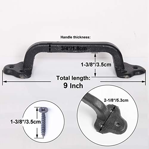Webi Rustic Gate Handle:9 Inch Cast Iron Sliding Barn Door Handle,Vintage Metal Gate Pull Handle Fence Handle Antique Long Cabinet Handles For Outdoor,Garage,Closet,Interior,Drawer,Black,2 Packs #TOP1