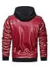 HOOD CREW Men’s PU Faux Leather Motorcycle Bomber Jacket With a Removable Hood Red M #2