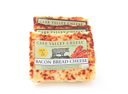 Carr Valley Bread Cheese® 3-Pack | (3) 6 oz Pieces | Authentic Wisconsin Heat & Eat Grilling Cheese (Bacon)