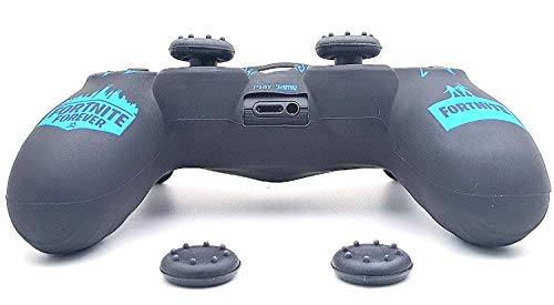 Image of PSS Ps4 Fortnite Theme Silicone Protective Case Cover for PlayStation 4 PS4 Controller with 2 PC Thumb Grips,Black & Blue