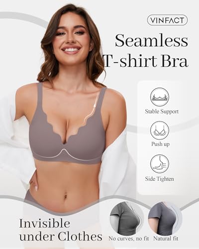 Image of Vinfact Plunge Jelly Bras for Women No Underwire Wireless Lift Full Coverage T Shirt Everyday Sleep Bra