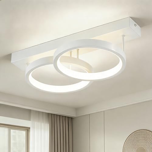 WOKNOS 38cm LED Deckenlampe Rund 2 Ring Design,4000K Moderne Minimalistisch Weiß Deckenleuchte,Led Lampe aus Metall und Silikonhülle,für Schlafzimmer,Wohnzimmer,Küche,Esszimmer,Flur,Eingang
