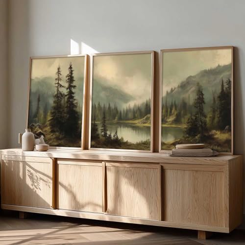 Image of kotart Big Aesthetic Mountains View Wall Art Paintings | Lake View Framed Painting | Nature Art Vastu Frames for Living Room Bedroom Wall Decor Set Of 3 (13X17 inch)