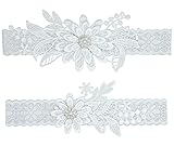 GARGALA Wedding Garters for Bride Bridal Lace Garter Set with Rhainstone and Pearl (White)