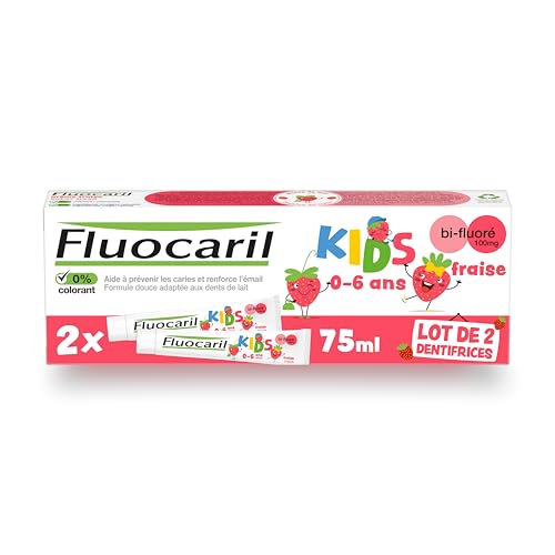 FLUOCARIL - Dentifrice Kids 0-6 ans Anti-Caries Bi-fluoré 100mg - Arôme/Fraise - Aide à prévenir les caries et renforce l'émail des premières dents de...