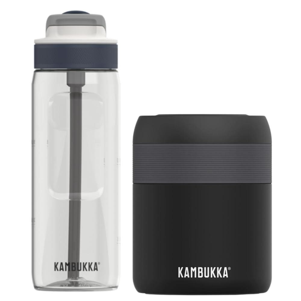 Kambukka zestaw Lifestyle: ergonomiczna butelka Lagoon 750 ml ze słomką + termos obiadowy Bora 600 ml, 100% szczelne, BPA Free