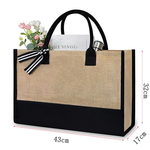 soulnioi Cotton Jute Tote Bag Reusable Shopping Bag, Personalized Flowers Letters Printed Bag for Women/Men - Image 2