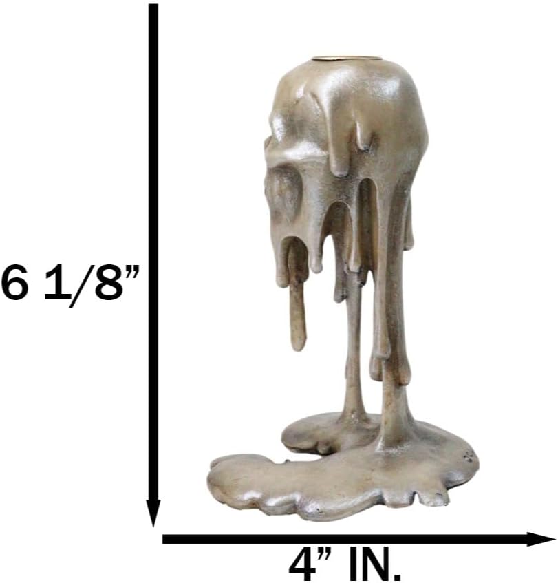 Ebros Gift Wick of The Damned Melting Skull Brown Candlestick Taper Candle Holder Sculpture Home Aroma Halloween Fragrance Candleholder Accessory