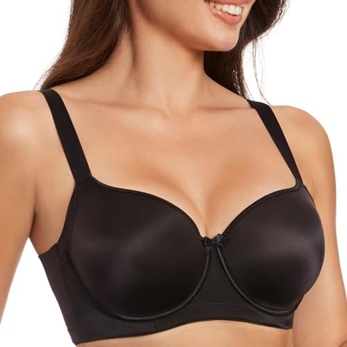 Selene, Sujetador de Mujer Efecto Seda, con Aros, Copas Acolchadas y Banda de Alta Comodidad, Colección Lisa, Color Negro, Talla 95C