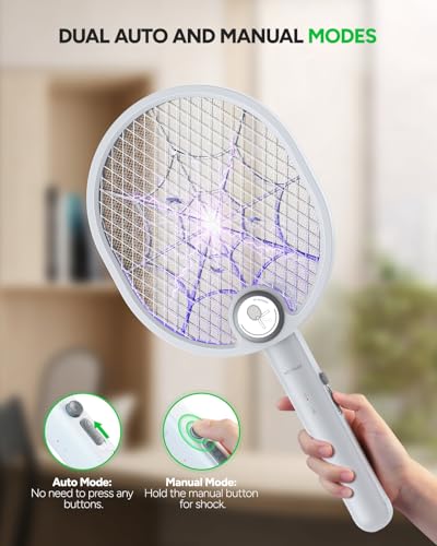 Buzbug Electric Fly Swatter, Type-C Rechargeable Mosquito Swatter, Foldable, Dual Handheld and Auto Zap Mode, 3800V Powerful Instant Bug Zapper Racket, Mosquito Bat for Indoor Outdoor Camping -WD956A - Thumbnail 3