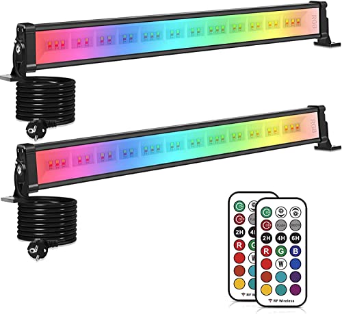 Projecteur Exterieur LED RGB, MEIHUA 42W Barre LED Ultra Mince Multicolore, Spot LED Exterieur couleur avec Télécommande, Minuterie et Mémoire, Lampe led Étanche IP66 Eclairage pour Bar Bricolage
