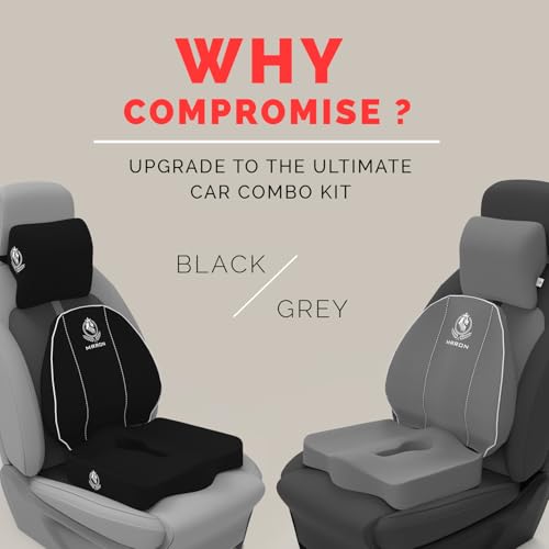 Image of MRRON Memory Foam Posture Corrector Car Seat Cushions Combo | Orthopedic Backrest, Coccyx Cushion & Neckrest | Ergonomic Lumbar Comfort Seat Cushion | Reduces Sciatica, (Grey, Spine Support)