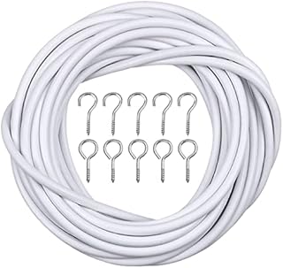 Curtain Wire, 10m Net Curtain Wire and Hooks Set, White Hanging Cord Kit with 20 Pairs of Hooks and Eyes for Window Net Curtain Rods