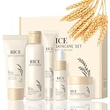 5PCS Korean Skincare Set, Rice Skin Care Set, Glass Skin Care Gift Set, Skincare Gifts for Teenage Girls - Rice Milky Toner, Cleanser, Eye Cream, Glow Serum, Face Cream, Hydrating, Gentle & Smooth