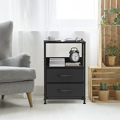 Ybing Nightstand Bedroom Bedside Table With Fabric Drawers End Table With Storage Open Shelf Side Table For Living Room Home Dorm Small Space Black #TOP1