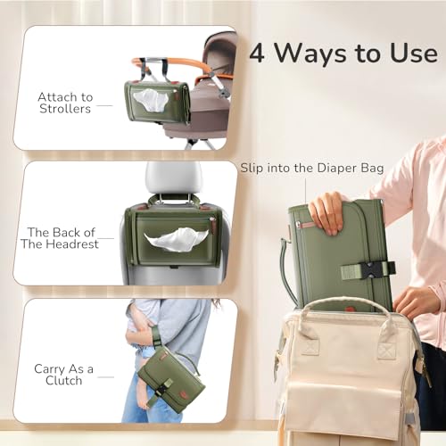 Image of Alatino Portable Diaper Changing Pad for Baby, Detachable Travel Changing Pad with Baby Wipes Pocket, Gifts for Baby Shower, Newborn Girls and Boys (Army Green)