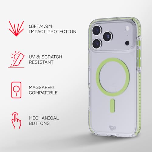 Tech21 EvoCrystal MagSafe Case for iPhone 17 Pro Max – Green, Glow-in-The-Dark MagSafe | 16ft Multi-Drop Protection with FlexShock | Anti-Yellow UV Resistance by tech21 - Used condition - Image 6