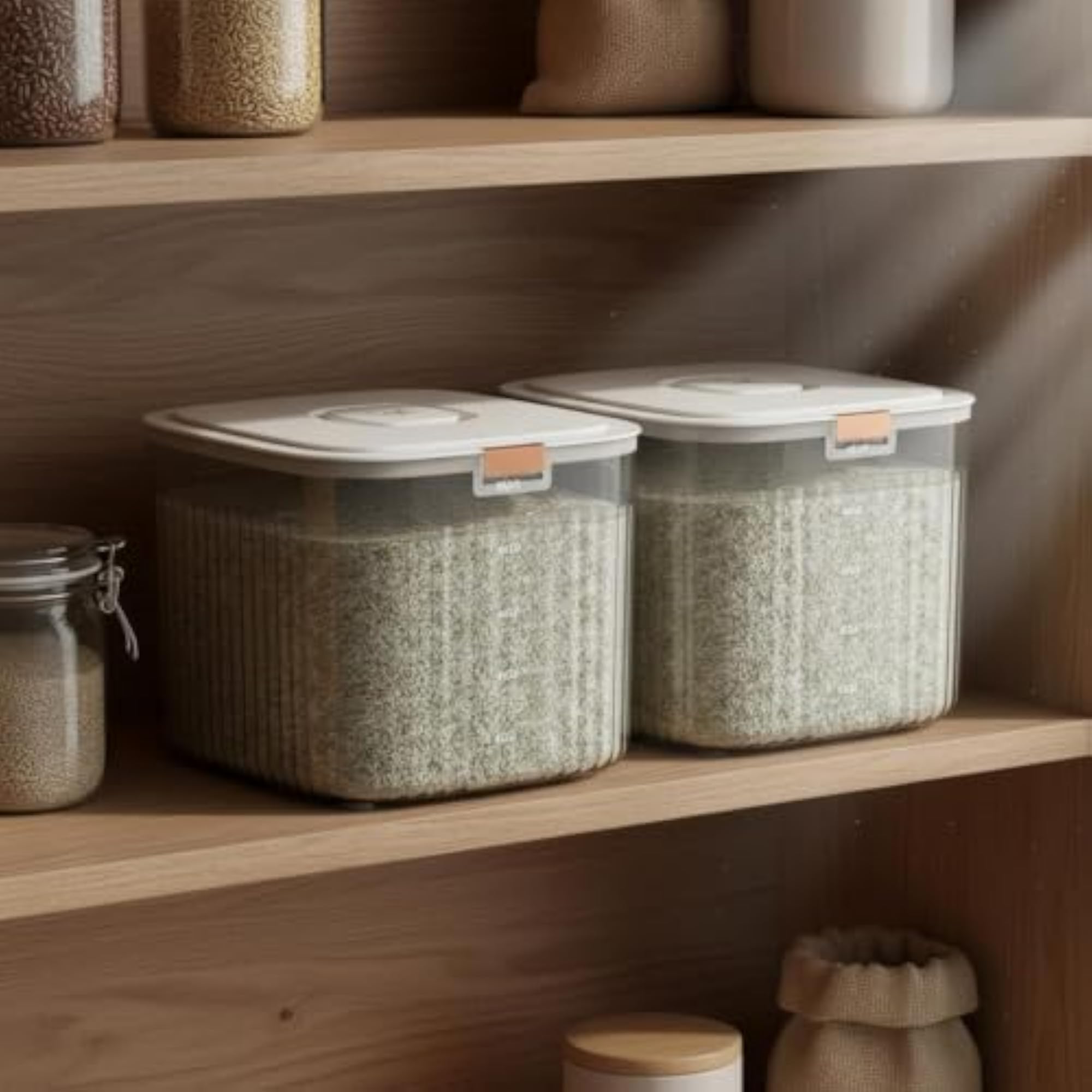 2 Pieces Large Capacity Airtight Rice Container with Measuring Cup