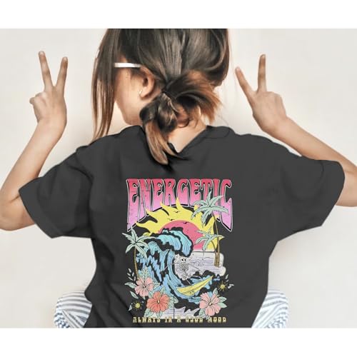 Image of Cute Letter Shirts for Girls Beach Graphic Tee Preppy Shirt Kids Summer Cotton Short Sleeve T Shirt Vacation Tops