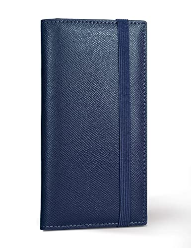 Image of Yarnic Checkbook Cover for Personal Checkbook, Checkbook Holder with Pen Holder & Built-in Clear Plastic Divider for Duplicate Checks (Midnight Blue)