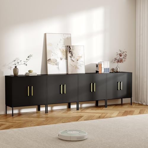 LYNSOM Set of 4 Accent Storage Cabinet with Doors and Adjustable Shelf, Freestanding Modern Sideboard Buffet Cabinet for Office, Dining Room, Living Room, Hallway, Black