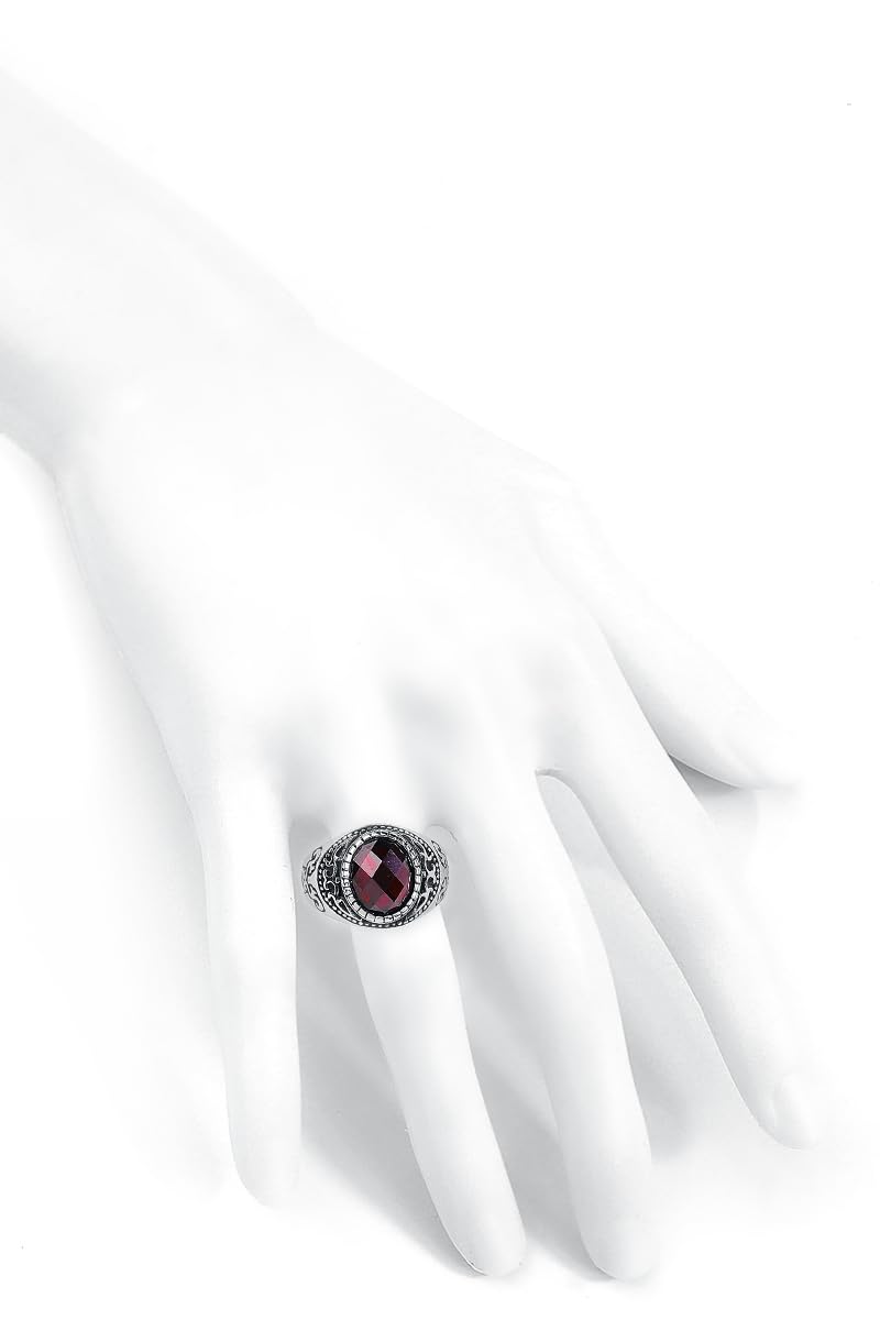etNox hard and heavy Dark Ruby Unisex Anillo plateado/rojo acero inoxidable