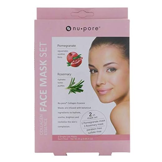 Nu-Pore Collagen Essence Face Mask Set, Pomegranate & Rosemary, 2 Single-Use Masks, 0.85 fl oz (25 g) Each