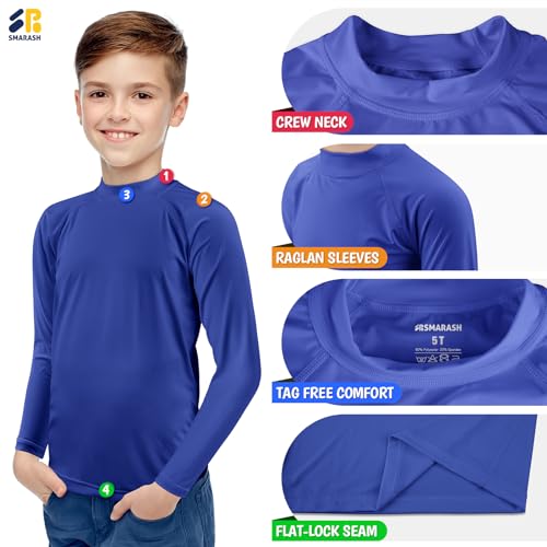 Image of Boys Rash Guard Long Sleeve UPF 50+ Sun Protection Swim Shirt Rashguard Fishing Surf Quick Dry Cool Beach Shirtfor Youth Kids Klein Blue Size 10-12