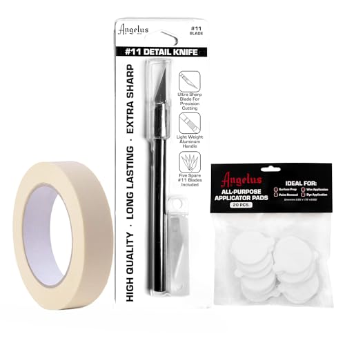 Angelus Prep Kit- Sneaker Airbrush & Painting Preparation kit with Tape, Detail Knife Blade, All-Purpose Applicator Pads 20 Pack