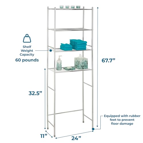 Honey-Can-Do 4-Tier Over-The-Toilet Storage Shelf - Space-Saving Steel Bathroom Restroom Organizer with Neutral Chrome Finish, Ideal for Towels, Toiletries, & Essentials - 24"W x 68"H x 11"D by Honey-Can-Do - Image 5