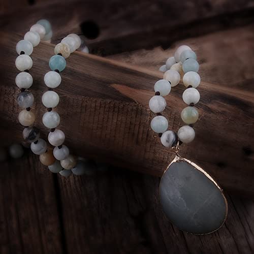 Collar de cuentas de mujer hecho de piedra anudada fina con pendientes a juego 3