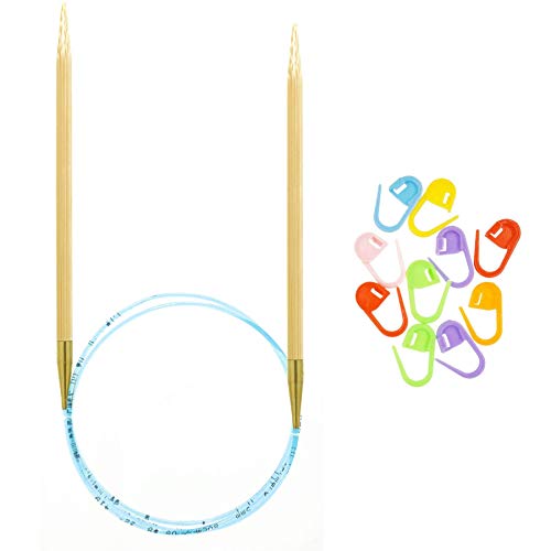 Addi Natura Bamboo 60 Inch (150Cm) Us 11 (8.0Mm) Circular Knitting Needle, Lightweight, Warm Touch, Standard Tips, Smooth Joins, Blue Pliable Cord Bundle With 10 Artsiga Crafts Stitch Markers #TOP17