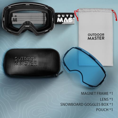 Image of OutdoorMaster Ski Goggles PRO - Frameless, Interchangeable Lens 100% UV400 Protection Snow Goggles for Men & Women ( Black Frame VLT 60% L.Blue Lens and Free Protective Case )