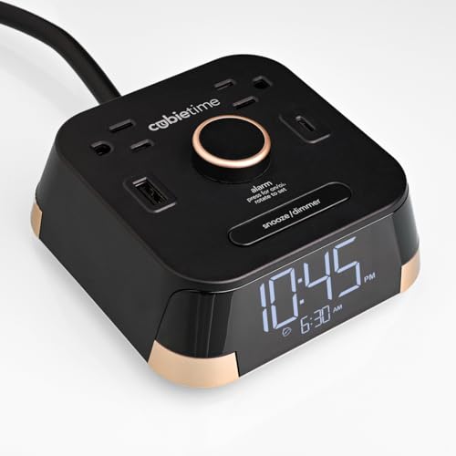 The Original Brandstand CubieTime | User Friendly & Convenient Alarm Clock Charger | 1 USB-A & 1 USB-C Port | 2 Tamper Resistant Outlets | As Seen in Top Hotel Brands