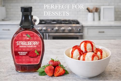 Image of Green Jay Gourmet Strawberry Syrup - 3 Ingredient Non GMO Fruit Syrup - 8oz | Non GMO & Preservative Free, Perfect for Breakfast, Pancakes, Waffles, French Toast, Coffee, Drinks & Desserts