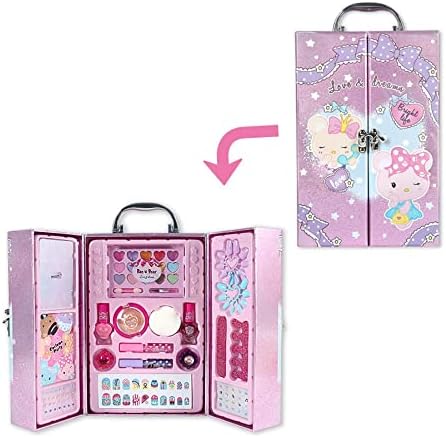 xwin sportseries Kids Portable Cosmetics Box, Kids Realistic Washable Makeup Set Kids Hairdressing Tool Set, Hair Beauty Set, Non Toxic Water Based Makeup Kids Gift Set