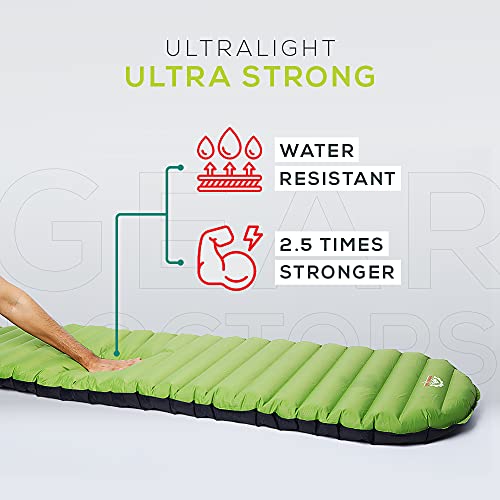 Gear Doctors Ultralight 17Oz Camping Sleeping Pad Apolloair - Compact, Warm 5.2 R-Value 4 Season Air Mattress, Perfect For Backpacking, Hiking - Lightweight Inflatable & Compact Sleep Pad #TOP3