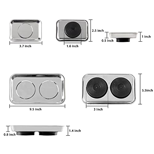 Image of 5 Pieces Magnetic Trays Set Stainless Steel Magnet Tool Tray Parts Holder for Screws, Sockets, Bolts, Pins, Mechanic's and Automotive