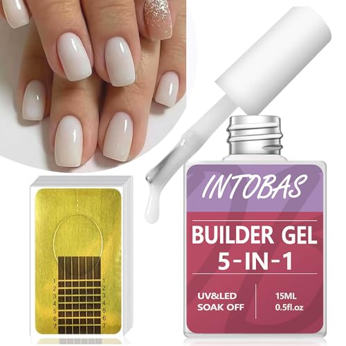 INTOBAS Lot de 100 gels de construction 5 en 1 pour ongles blancs - Avec formes d'ongles - Gel de construction pour ongles UV/LED - Pour extensions d'ongles, extensions, nail art, autocollants