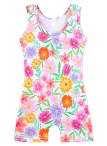 Image of HOZIY Gymnastics Leotards for Girls with Shorts Toddlers Biketards Rainbow Unicorn Dinosaur Mermaid Leopard Flower Galaxy