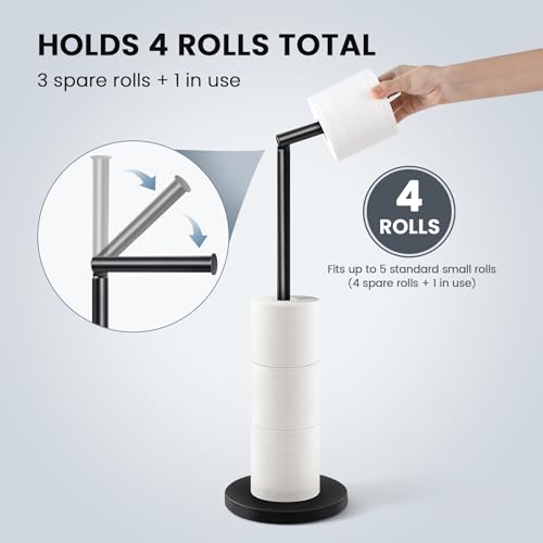 Cesun Extra Weighted Base Toilet Paper Holder Stand - SUS304 Rust Proof Free Standing Tissue Roll Holder for 4 Rolls, No Tipping, No Slipping, Matte Black by Cesun - Image 4