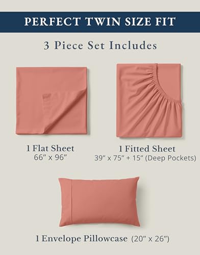 Image of LANE LINEN 100% Organic Cotton Twin XL Sheets Set, 3-Piece Pure Organic Cotton Percale Sheets, Cotton Bedsheets, Ultra Soft Bedding Sheets, Breathable, Fits Mattress Upto 15 inch Deep - Rose Dawn