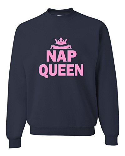 Go All Out X-Large Navy Adult Nap Queen Funny Sweatshirt Crewneck