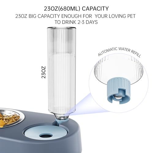 kola panda Automatic Dog Cat Food and Water Dispenser Set, Pet Food Bowl Set with Automatic Waterer Bottle for Small or Medium Size Dogs Cats Large Water Capacity(23oz) Blue - Thumbnail 4