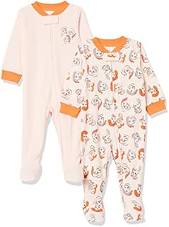 Amazon Essentials Disney | Marvel | Starwars Baby Girls' Cotton Footed Sleep and Play, Pack of 2